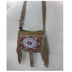 Indian Traditional Vintage Banjara Style Women's Crossbody <b>Bag</b> Houndstooth Pattern Cotton <b>Fabric</b> Genuine Leather Lining Zipper - Product Image 1