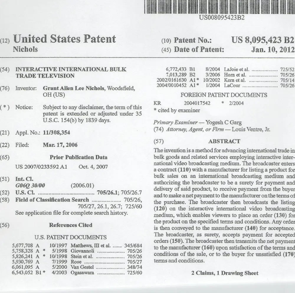 Patent Internet Tv Station E-commerce Database Sales Importeren Usa