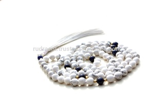 Collier Mala en perles de prière bouddhiste en lapis-lazuli de haute qualité, fait à la main, 8 mm, avec pompon bohème, perles d'howlite, unisexe, pour homme - Product Image 4