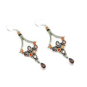 Wholesale 925 Sterling Silver Garnet Coral Multi Gemstone <b>Earring</b> Fancy Jewelry Supplier & Exporter - Product Image 1