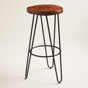 Taburete de Bar de Hierro con Asiento Redondo de Madera - Product Image 1