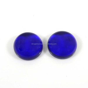 Cabochon de calcédoine bleue à l'encre naturelle de 14mm créé en laboratoire 18.20cts blanc minéral poli forme ovale bijoux de pierres précieuses en vrac - Product Image 1