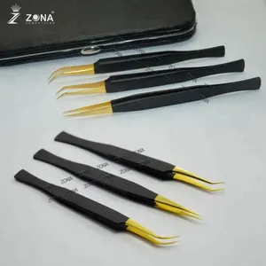 Pinzas Profesionales para Cejas y Pestañas de Acero Inoxidable de Grado Quirúrgico de Zona Industries Pakistán, Punta Puntiaguda, Marca Personalizada de Belleza - Product Image 1
