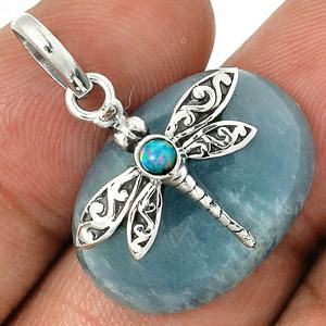 Pendentif libellule en argent sterling 925 fait à la main pendentif en aigue-marine et opale de feu pour fournisseur de gros bijoux OEM ODM - Product Image 1