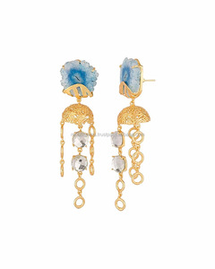 Boucles d'oreilles créoles élégantes en alliage de laiton faites à la main bijoux solaires en pierre d'agate de quartz pour les mariages fêtes fiançailles-parfait - Product Image 2