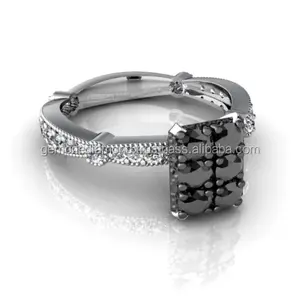 0.61 ct de diamants noirs et blancs naturels belles bagues de mariage bague en diamant en or blanc prix bague en diamant noir - Product Image 1