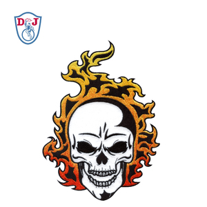 Biểu Tượng Lớn Sắt Trên Các Bản Vá Lỗi Thêu Thiết Kế Hộp Sọ Lửa Màu Xanh Cho Áo Khoác - Product Image 2