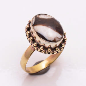 Anillos de Boda Clásicos Hechos a Mano en Latón con Jaspe Natural y Baño de Oro Real, con Engaste de Bisel Antiguo, para Mujeres y Niñas - Product Image 1