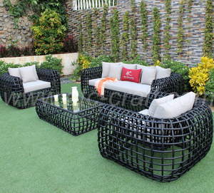 Mobilier d'extérieur en rotin PE unique au design moderne, ensemble de canapés de salon en aluminium avec coussin imperméable, osier synthétique pour patio et jardin - Product Image 1