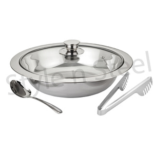 Bol avec couvercle en verre, pince à Spaghetti ou cuillère bol de service en acier inoxydable avec double poignée et couvercle en acier inoxydable et cuillère de serveur pour la maison - Product Image 1