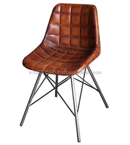 Silla de comedor de cuero y hierro industrial vintage - Product Image 1