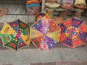 Handcrafted Indian Cotton Patio <b>Umbrella</b> Large <b>Sun</b> <b>Garden</b> Parasol Elephant Embroidery Decorative Beach Cafe Wedding Outdoor - Product Image 3