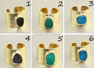 Matte Look Wide Band Natural Druzy <b>Ring</b> 24k Gold Plate <b>Ring</b> Wholesale <b>Indian</b> Jewelry - Product Image 3