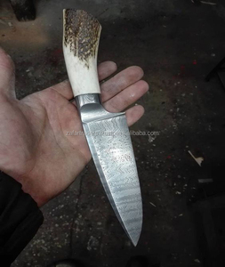 Cuchillo de Caza Bushcraft DIY, Modelo Skinner de Damasco, Mango de Cuerno de Ciervo OEM, ZR176 - Product Image 1