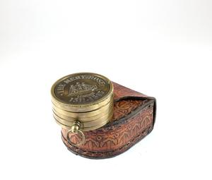 Merry Rose London <b>Vintage</b> Finish Brass <b>Compass</b> World Time Indicator Handmade Nautical Theme Metal Leather Case Novelty Wedding - Product Image 1