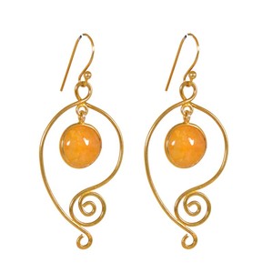 Pendientes colgantes de peso ligero, Plata de Ley 925, joyas de piedras preciosas de cuarzo amarillo chapadas en oro - Product Image 1