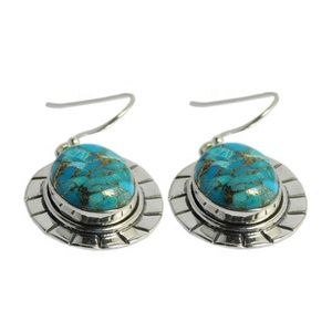 Pendientes turquesa de cobre estilo bohemio de nuevo diseño, forma de gancho de plata 925 a la moda, compromiso perfecto o regalo de boda para mujer - Product Image 1