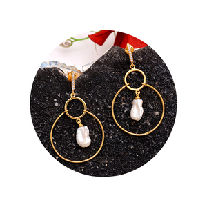 Pendientes de Aro Circulares Chapados en Oro de 18K con Cuarzo Blanco Natural, Joyería Fina de Plata de Ley 925, Regalos de Boda - Product Image 1