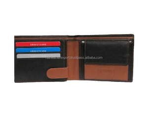 Portefeuilles pour hommes en cuir véritable multi-usages noirs à double pliage avec blocage RFID et fermeture ouverte - Product Image 1