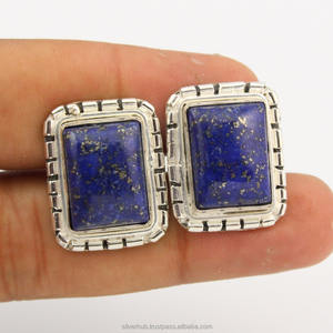 Hot Sale 925 <b>Silver</b> Bezel Setting Rectangle Cut Lapis Lazuli Dress Shirt Cuff Buckle Custom for Men <b>Tie</b> <b>Clips</b> or Cuff Links - Product Image 3