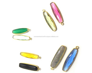 Handmade Vintage Druzy Connectors Natural Quartz Baguette CZ Bezel Set in Gold Plating Faceted Gemstone Brass Material - Product Image 2