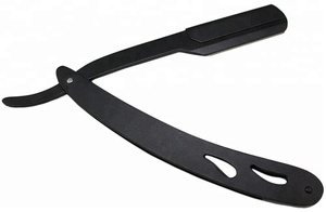Maquinilla de afeitar recta con mango de Metal profesional para cara y cuerpo, maquinilla de afeitar de peluquero negra mate para uso en salón - Product Image 2