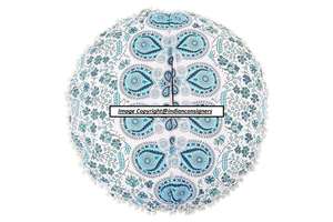 Coussin de sol Mandala Housse ronde Pouf pouf blanc Repose-pieds coton multicolore Pouf ethnique par les expéditeurs indiens - Product Image 2
