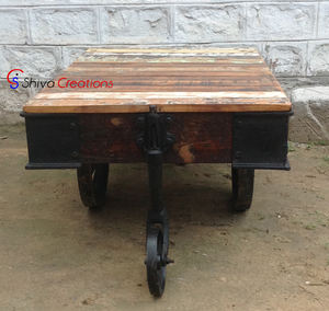 Table basse en bois et métal de style industriel vintage, vente en gros, design antique, avec roulettes, pour le salon, meubles de maison - Product Image 3