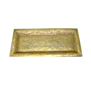 Golden Antique Metal Brass Decorative Tray Wedding Table Serving Tray Set of 3 - Product Image 3