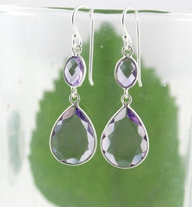 Boucles d'oreilles ovales et en forme de poire en améthyste violette naturelle, bijoux en argent Sterling 925 plaqué - Product Image 3