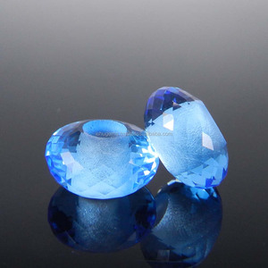 Blue Topaz Hydro Big Hole Faceted Round Beads 14x8x5mm Colección IG2987 Cuentas de piedras preciosas - Product Image 2