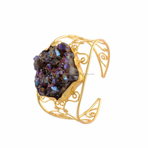 925 argent Sterling fait à la main blanc Druzy manchette bracelet plaqué or pierres précieuses à la mode fête de mariage bijoux Fine chaîne lien Bracelets - Product Image 1