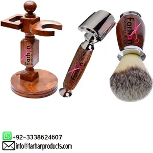 Kit de rasage avec manche en bambou, accessoire pour cheveux, rasoir, brosse, sécurisé, 20 pièces - Product Image 1