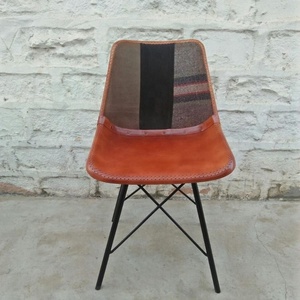 Silla de comedor de cuero y hierro vintage Industrial - Product Image 2