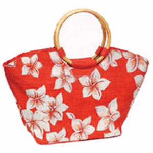Lowellcraft Red Striped Tote <b>Bag</b> with Die Cut Wooden Ring Handle Casual Beach <b>Bag</b> <b>Medium</b> <b>Size</b> Textile Material - Product Image 1