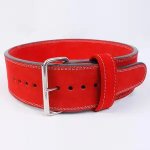 Top quality red color leather power lifting single prong gym belt 10 mm