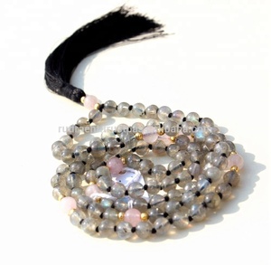 Collar de cuentas Mala 108 estilo bohemio Unisex, Rosario de labradorita Natural para budismo religioso para regalos y fiestas - Product Image 6