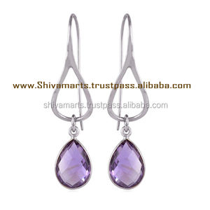 Élégant Vintage solide 925 boucles d'oreilles en argent Sterling véritable améthyste bijoux de mode pour femmes pour les occasions de fête bijoux en gros - Product Image 2