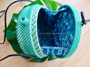 Sac à main rond spécial rotin avec corde en plastique azur - Product Image 2