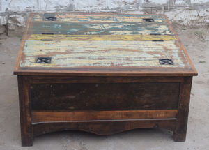 Boîte de coffre de table basse en bois massif rustique recyclé meubles de salon d'intérieur d'Inde - Product Image 2