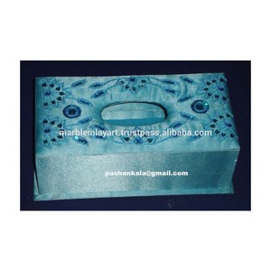 Hermosa caja de servilletas bordada Zari hecha a mano, forma Rectangular para regalar, mayorista y proveedor al mejor precio - Product Image 1