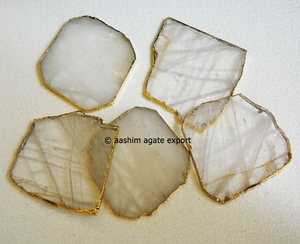 Factory Direct Sale <b>Clear</b> Quartz Natural Shape Coaster Golden Edge Mascot Gemstone Style - Product Image 1