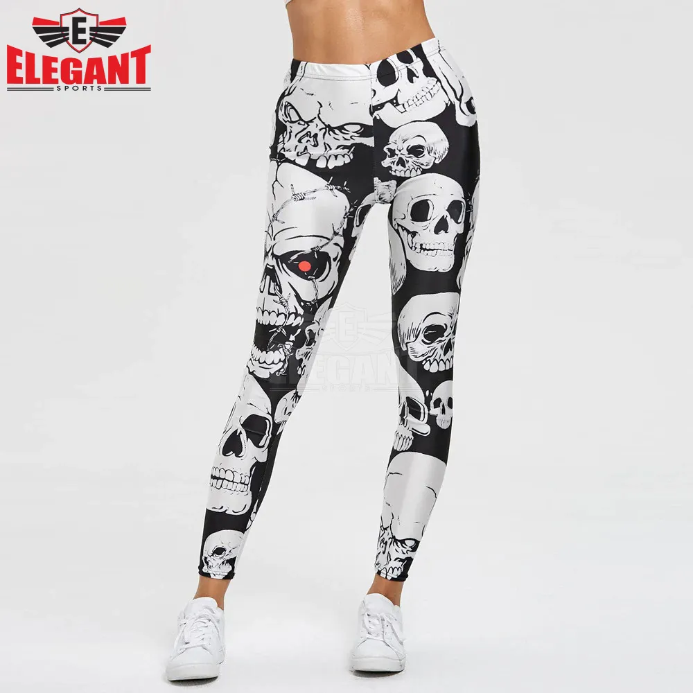 Women Printed Yoga Pants Professional Running Skull Printed Mid Waist Slim Pencil Pants Push Up Slim Legging Elasticity Workout