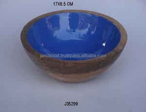 Tazón de madera de mango moderno con esmalte seguro para alimentos en color azul, otros tamaños y formas disponibles, vajilla, cuencos para servir, ensaladeras - Product Image 3