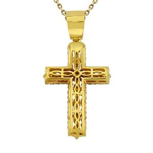 Pendentif croix en or jaune clouté de diamants véritables sans chaîne pour anniversaire de femme - Product Image 2