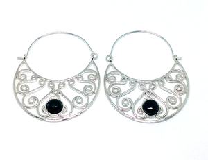 Handcrafted Indian Jewelry for Women Girls Sterling Silver Plated <b>Black</b> <b>Onyx</b> Stone Hoop <b>Earrings</b> Diamond Pearl for Parties Gifts - Product Image 1