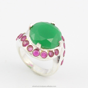 แหวนพลอยมรกตทับทิมแข็ง925แหวนงบเงินสำหรับผู้หญิงมรกตและทับทิมธรรมชาติแหวนพลอย - Product Image 1