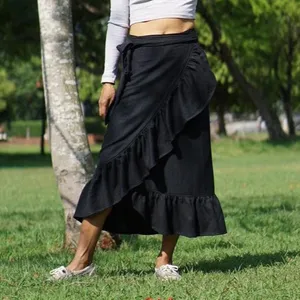 Indian new clothing manufacturers 100% cotton fabric bottom ruffled Back Plaid Wrap fashion Skirt