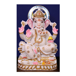 Marble Stone Decorative Ganesh Statue In Pink Shade - Product Image 1