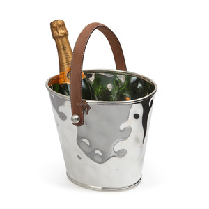 Cubo de hielo martillado de acero inoxidable con mango de cuero PU, Enfriador de vino para PC para Bar, Pub, fabricado y exportado desde la India - Product Image 2